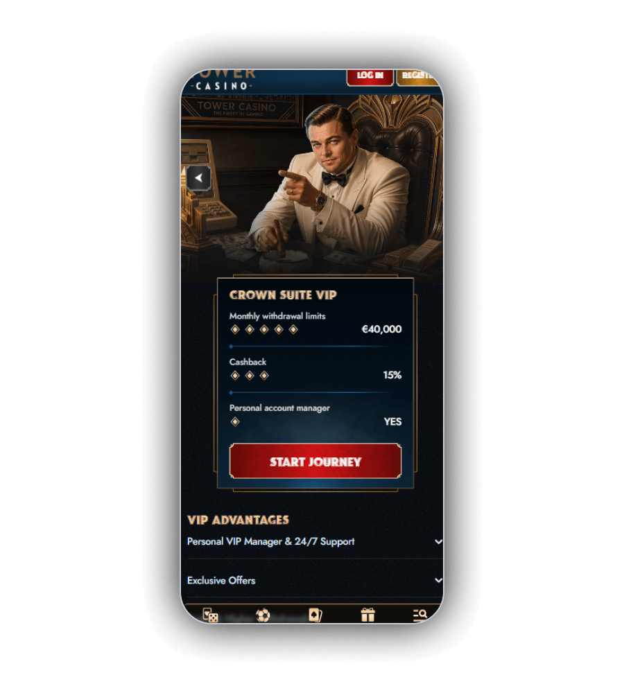 Crown Suite VIP card listing payout cashback and manager benefits